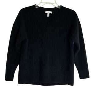 BR 100% Cashmere V-Neck 3/4 Sleeve Relaxed Pullover Sweater Women's Small Black